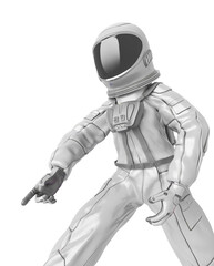 astronaut girl is in discover pose on close up view