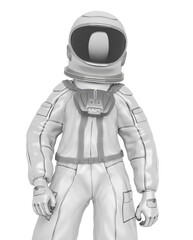 astronaut girl is standing up on frontal close up view