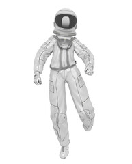 astronaut girl is walking on space in front view