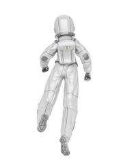 astronaut girl is walking on space in rear view
