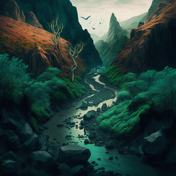 Steep Canyons with River, Generative AI