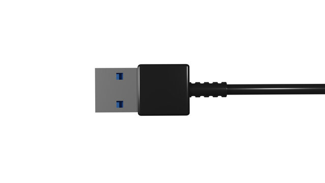 Black Usb charging plug with black wire isolated on transparent background. Minimal concept. 3D render