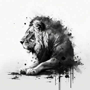 illustration of lion black and white