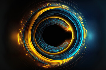 Blue and yellow abstract circular interface background. Generative AI - obrazy, fototapety, plakaty