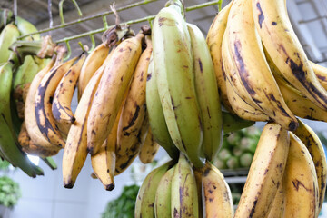 Close up a group of plantain is kind of banana that is cooked. Selective focus. © AliRza