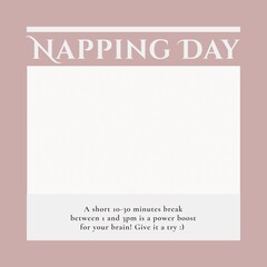 Composition of national napping day text over white and brown background