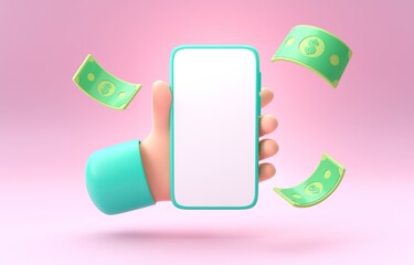 Mobile with 3D Dollar Icons. 3D Illustration