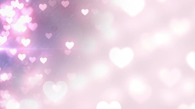Animation of falling glowing pink hearts over bright background