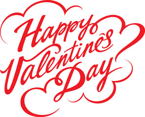 Happy Valentines Day. Hand drawn red inscription and heart for greeting card. Isolated, white background.