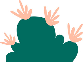 Cartoon tropical cactus brush with flowers flat icon
