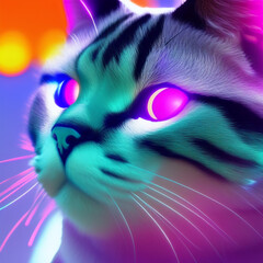 portrait of a cat in multicolored, generique ai
