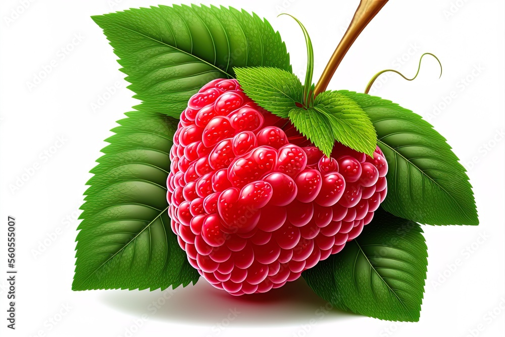 Poster a juicy raspberry is isolated on a white background in this artwork. generative ai