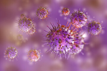 Kraken virus. A variety of the covid of the virus under a microscope. The study of viruses dangerous to humans. Cracking the Kraken virus. fight against the epidemic Covid. 3d image