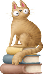 Cat in graduation hat sitting on books