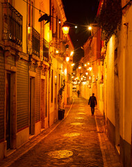Illuminated night old street Porto - 560555838