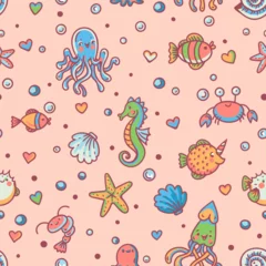 Crédence de cuisine en verre imprimé Vie marine Cute doodle sealife vector seamless pattern
