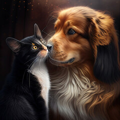 Tierfreundschaft Hund und Katze, ai generated