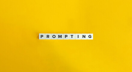 Prompting Word on Block Letter Tiles on Yellow Background. Minimal Aesthetics.