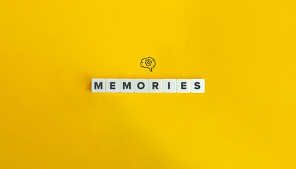 Memories Word on Block Letter Tiles on Yellow Background. Minimal Aesthetics.