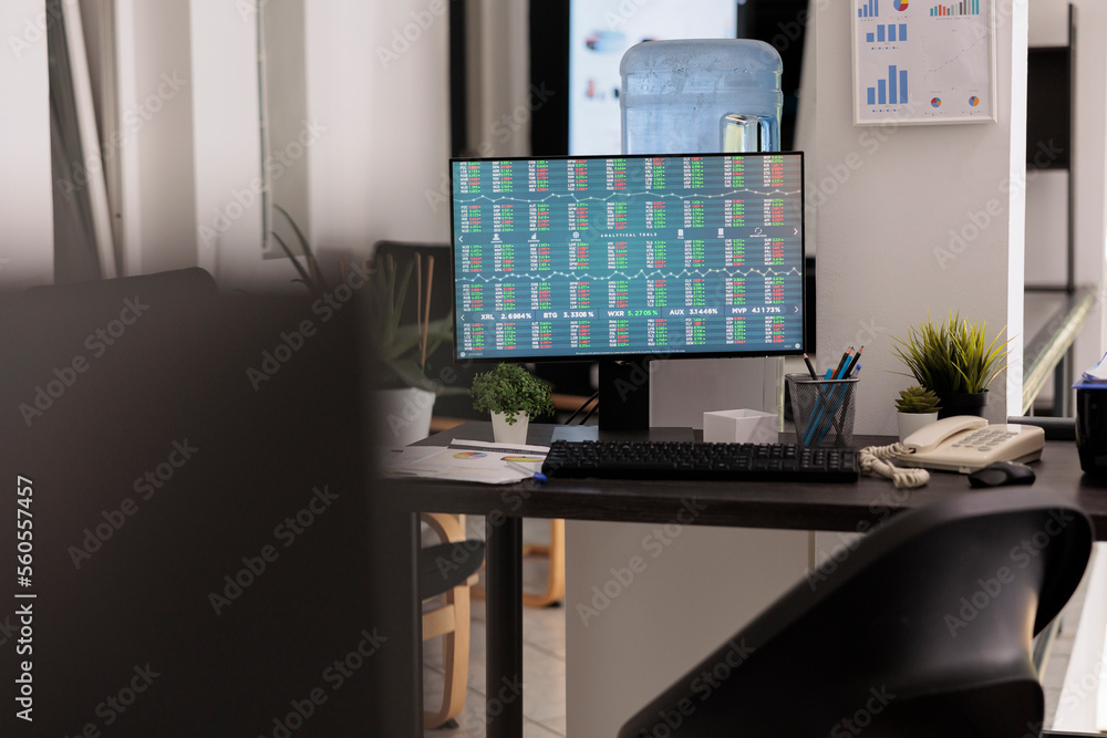 Aufkleber real time statistics running on stock trading software with prices varying every second as stocks ar