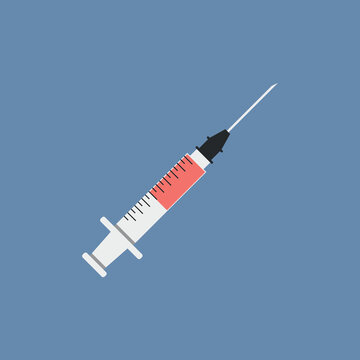 Vector illustration icon syringe with medicine, drug.
