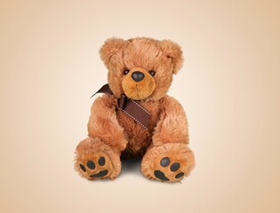 Cute soft toy bear on the desk.