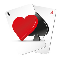 Vector illustration on a casino theme with poker symbols and cards . logo symbol