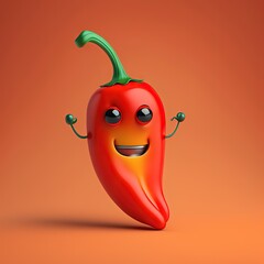 Cute Cartoon Hot Chili Pepper Character (Generative AI)