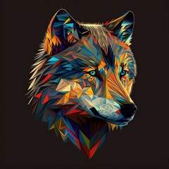 4K resolution or higher, simplified geometric art, wolf face. Generative AI Technology