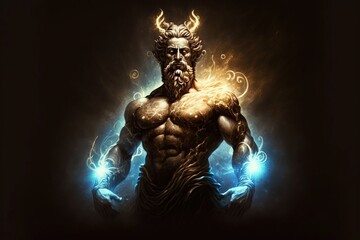 4K resolution or higher, the primordial darkness embodying a greek god with gods lights. Generative AI Technology