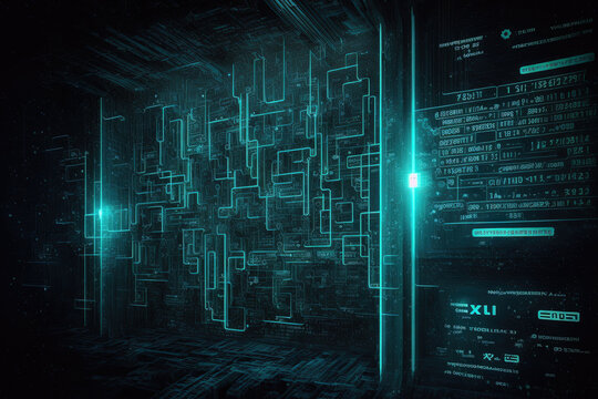 Background with an abstract digital science fiction matrix. Generative AI