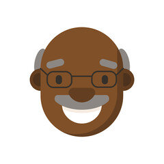 Old black man smiling face. Head, avatar, profile picture, portrait, flat icon.