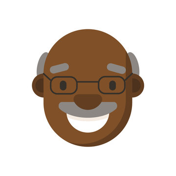 Old black man smiling face. Head, avatar, profile picture, portrait, flat icon.