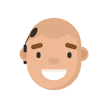 Young man face with cochlear implant. Head, avatar, profile picture, portrait, flat icon.