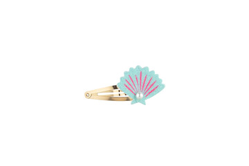 Hair clip in shape of seashell on a white background.
Seashell Hair Clip.
