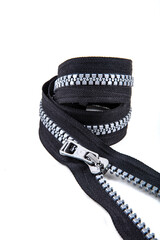 Jacket Winter Coat Black Tape Heavy Duty Zippers Large Molded Plastic Zippers. Close-up of zipper...