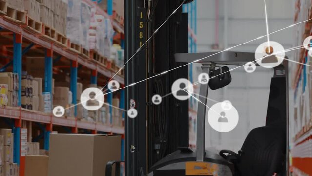 Animation of network of connections over warehouse