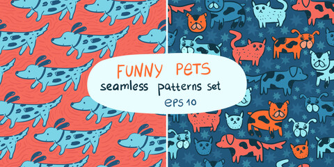 Modern trendy patterns set with pets