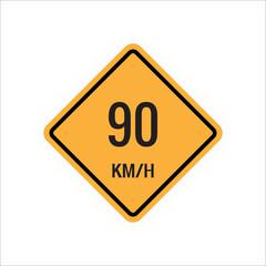 90 km Maximum Speed limit sign icon on white background vector illustration.