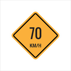 70 km Maximum Speed limit sign icon on white background vector illustration.