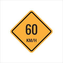 60 km Maximum Speed limit sign icon on white background vector illustration.