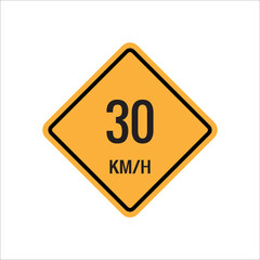 30 km Maximum Speed limit sign icon on white background vector illustration.