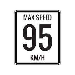 Maximum Speed limit sign 95 kmh sign icon on white background vector illustration