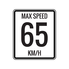 Maximum Speed limit sign 65 kmh sign icon on white background vector illustration