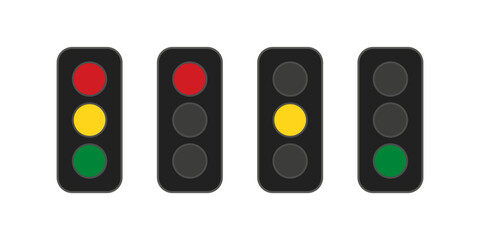  Trafficlamp icons. Traffic lights on white background. Road sign .Vector traffic illustration. 10 eps