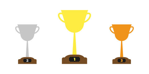 Gold, silver and bronze winners cup. Winner's cap . Sport concept .Trophy icon set. vector 10 eps