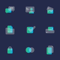 Vector illustration icon set business, banking, financial operations, management, statistics, Vector illustration icon set business, banking, financial operations, management, glassmorphism..
