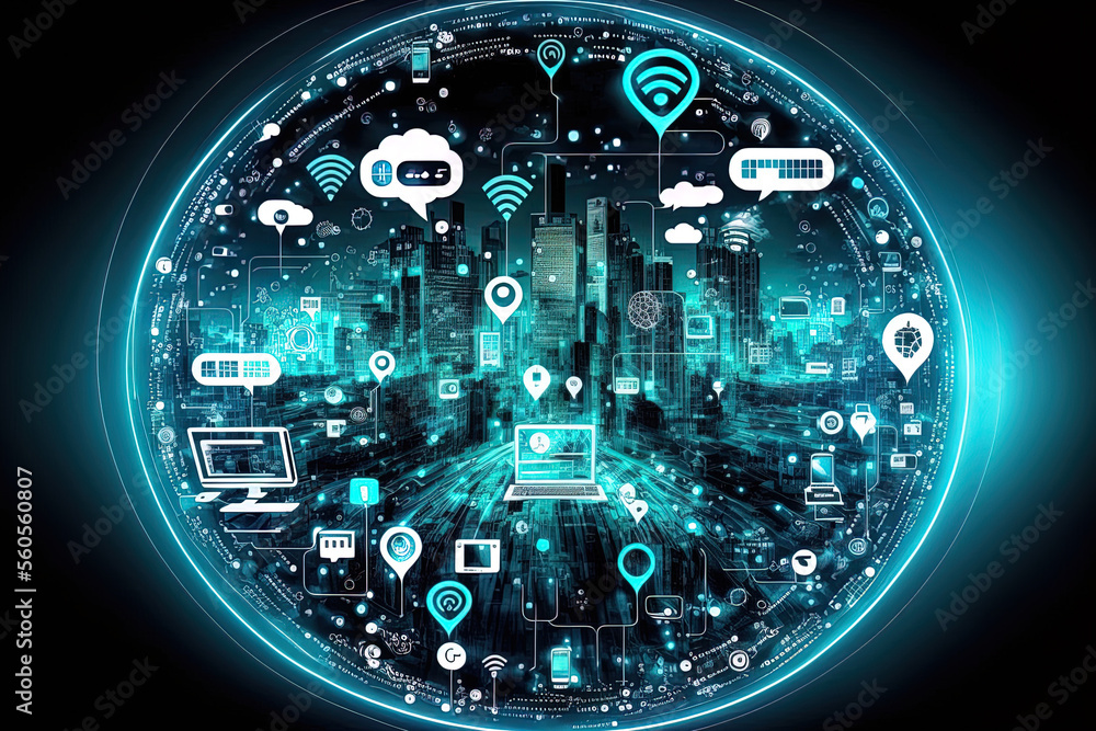 Poster concept for a wireless communication network. iot(internet of things) (internet of things). ict(info