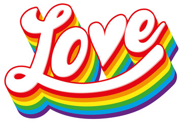 Texto estilo caligráfico retro: love, con los 7 colores del arcoíris. Orgullo gay y corazón. PNG