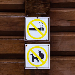 prohibition sign for walking animals and smoking